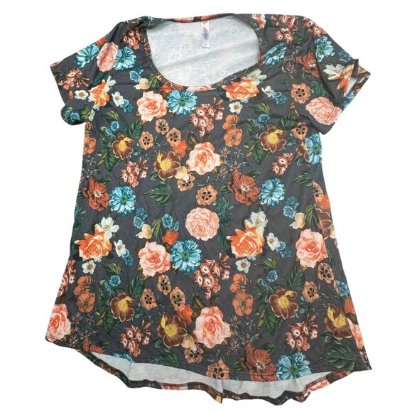 lularoe Floral Short-Sleeve Womens T-Shirt L Soft Stretchy Fabric Gray READ - Picture 1 of 8